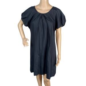Banana Republic Black Silk Azlon Pleated Button Back Shift Tunic Dress SZ 8